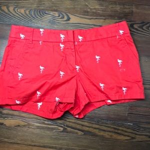 JCREW Shorts red with white flamingos !!